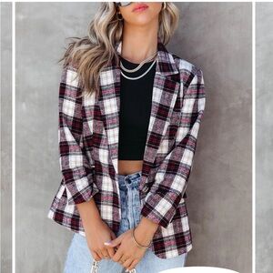 Vici Big Apple Dreams Pocketed Plaid Blazer size small